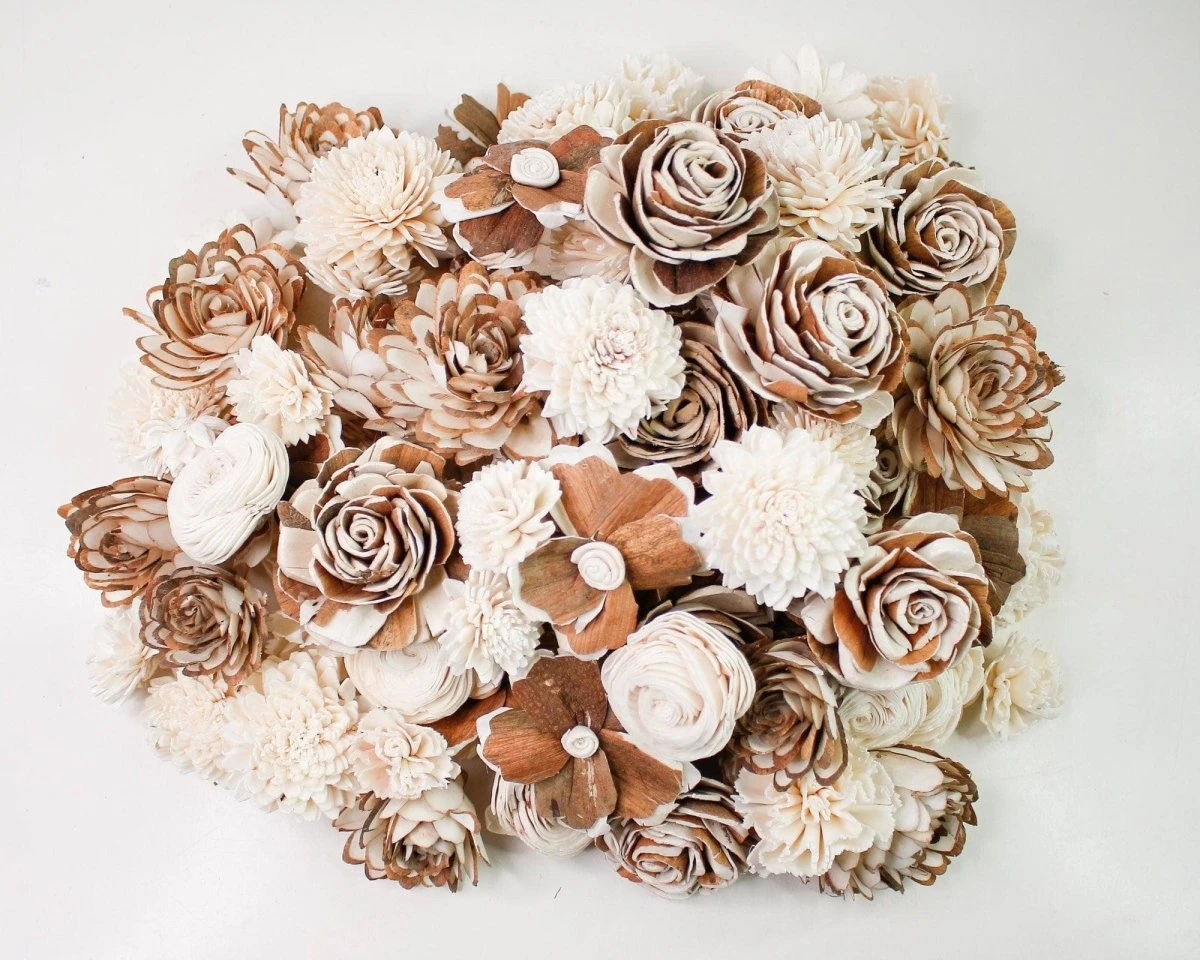 100 Random Assorted Wood Flowers 4 100 Random Assorted Wood Flowers - Image 2