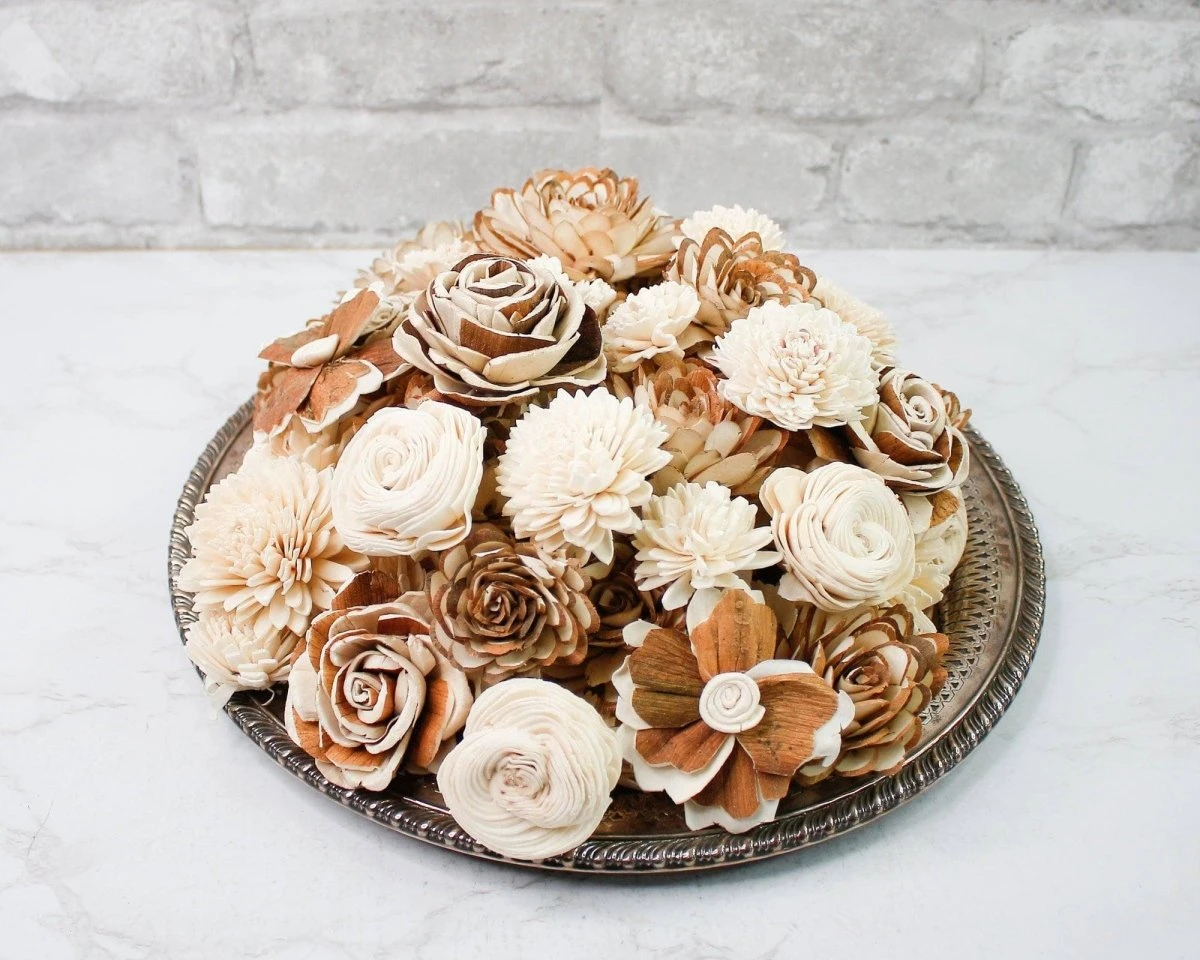 100 Random Assorted Wood Flowers 3 100 Random Assorted Wood Flowers