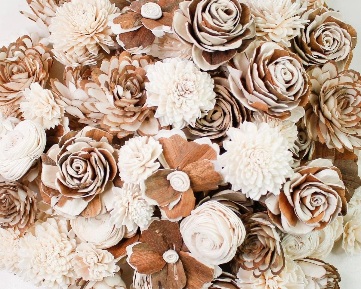 100 Random Assorted Wood Flowers 5 100 Random Assorted Wood Flowers - Image 3