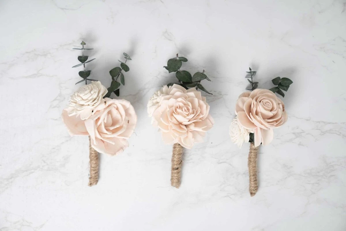 Blush Beauty Boutonniere (Set Of 3) 3 Blush Beauty Boutonniere (Set Of 3)